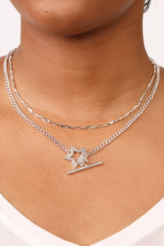 Womens Silver 'Super Star' Pavé Layered Necklace - - One Size - NastyGal UK (+IE) - Modalova