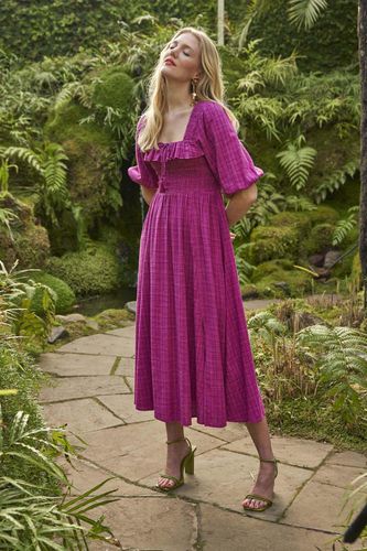 Womens Ruffle Cheesecloth Midi Dress With Tassel Detail In Pink - - 12 - ANOTHER SUNDAY - Modalova