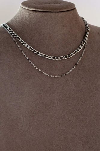 Womens Silver Necklace With Figaro & Cable Chain - - One Size - MUCHV - Modalova