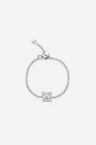 Womens Silver Promise Ring With Square Stone & Adjustable Chain - - One Size - MUCHV - Modalova