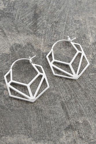 Womens Hexagonal Geometric Sterling Silver Hoop Earrings - - One Size - NastyGal UK (+IE) - Modalova