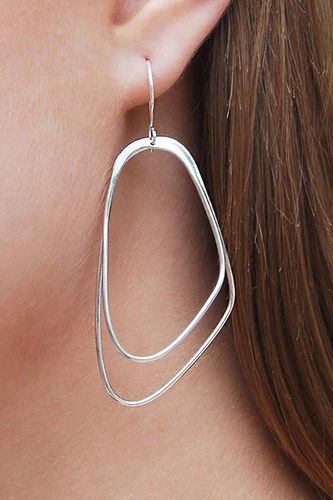 Womens Sterling Silver Long Drop Double Hoop Earrings - - One Size - Otis Jaxon London - Modalova