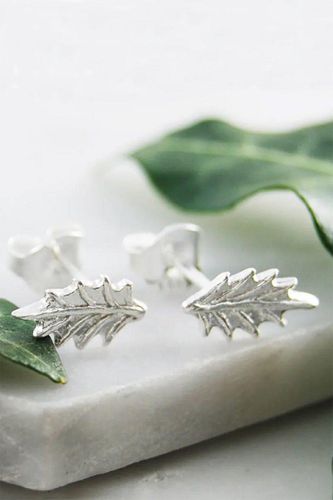 Womens Holly Leaf Sterling Silver Stud Earrings - - One Size - Otis Jaxon London - Modalova