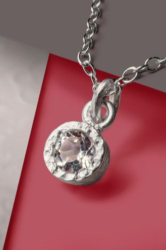 Womens White Topaz Sterling Silver November Birthstone Pendant Necklace - - One Size - Otis Jaxon London - Modalova