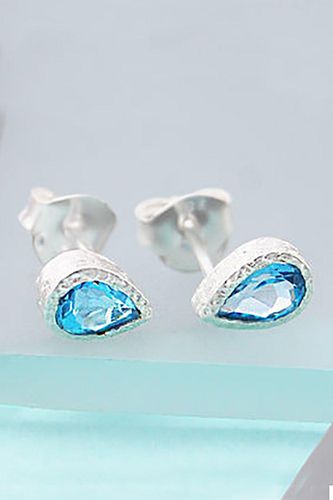 Womens Blue Topaz Teardrop Sterling Silver November Birthstone Stud Earrings - - One Size - Otis Jaxon London - Modalova