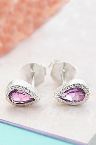 Womens Amethyst February Birthstone Sterling Silver Teardrop Stud Earrings - - One Size - Otis Jaxon London - Modalova