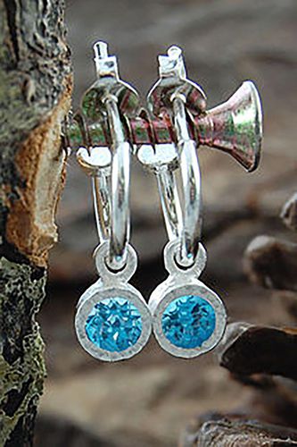 Womens Blue Topaz Sterling Silver November Birthstone Huggie Hoop Earrings - - One Size - Otis Jaxon London - Modalova