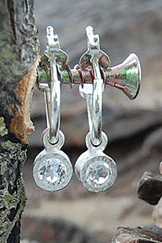 Womens White Topaz Sterling Silver November Birthstone Huggie Hoop Earrings - - One Size - Otis Jaxon London - Modalova