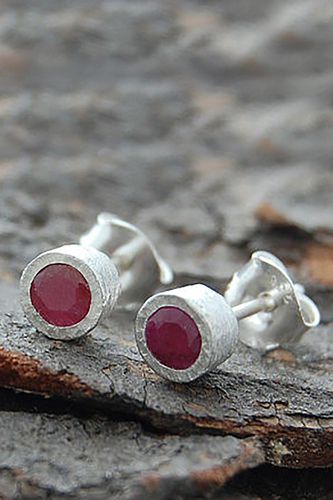 Womens Pink Ruby Sterling Silver July Birthstone Stud Earrings - - One Size - Otis Jaxon London - Modalova