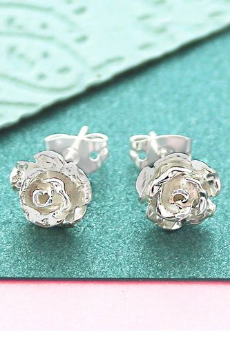 Womens Rose Flower Sterling Silver Stud Earrings - - One Size - NastyGal UK (+IE) - Modalova