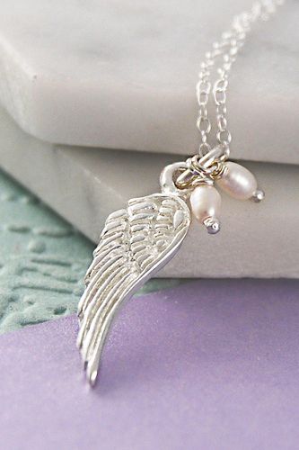 Womens Angel Wing Sterling Silver and Pearl Necklace - - One Size - Otis Jaxon London - Modalova