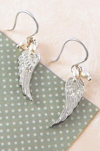 Womens Angel Wing Sterling Silver Pearl Drop Earrings - - One Size - NastyGal UK (+IE) - Modalova