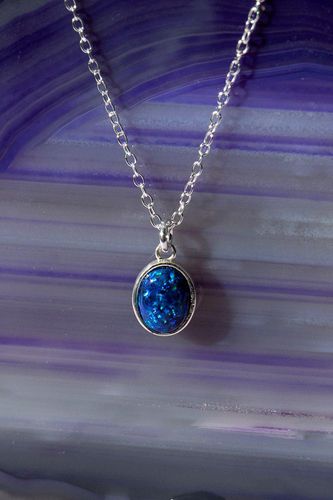 Womens Black Opal Sterling Silver October Birthstone Pendant Necklace - - One Size - Otis Jaxon London - Modalova