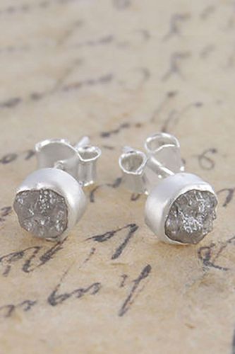 Womens Rough Diamond April Birthstone Sterling Silver Stud Earrings - - One Size - NastyGal UK (+IE) - Modalova