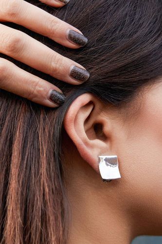 Womens Concave Square Sterling Silver Clip On Earrings - - One Size - Otis Jaxon London - Modalova