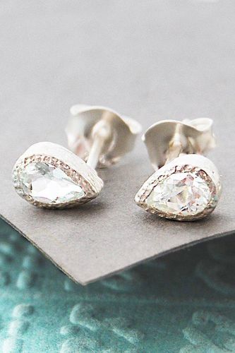 Womens White Topaz Teardrop Sterling Silver November Birthstone Stud Earrings - - One Size - NastyGal UK (+IE) - Modalova