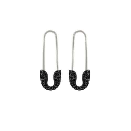 Womens Black Pave Safety Pin Earring Jewelled Sterling Silver - - One Size - Spero London - Modalova