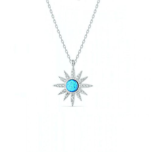 Womens Blue Opal Sun Sterling Silver Necklace - - One Size - Spero London - Modalova