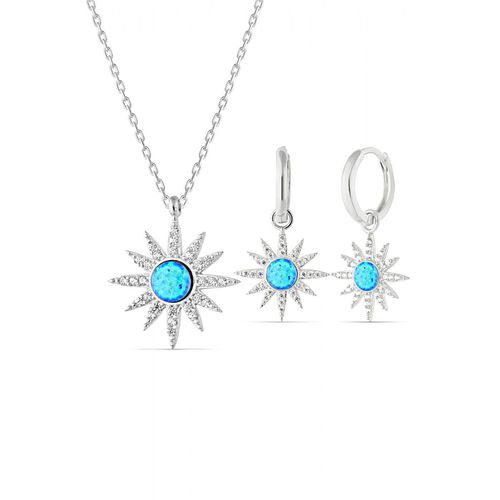 Womens Blue Opal Sun Sterling Silver Necklace and Earring Set - - One Size - NastyGal UK (+IE) - Modalova