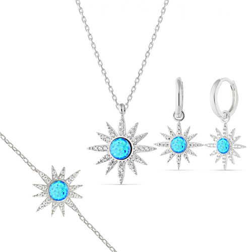 Womens Blue Opal Sun Sterling Silver Necklace Earring and Bracelet Set - - One Size - NastyGal UK (+IE) - Modalova