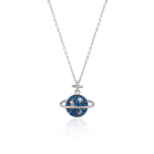 Womens Blue Saturn Jewelled Sterling Silver Necklace - - One Size - NastyGal UK (+IE) - Modalova