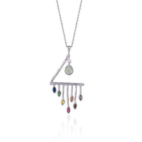 Womens Colourful Rainbow Rain Drop Necklace in Sterling Silver - - One Size - Spero London - Modalova