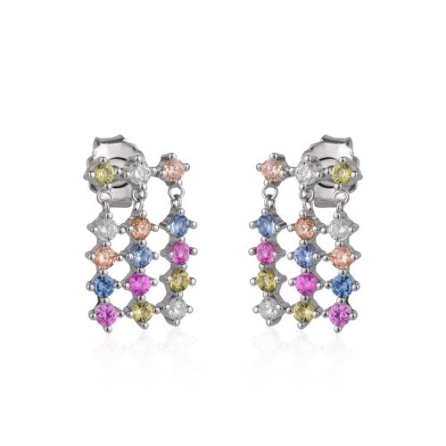 Womens Colourful Rainbow Jewelled Sterling Silver Cluster Stud Drop Earring - - One Size - NastyGal UK (+IE) - Modalova