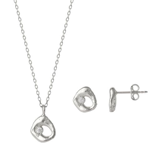 Womens Dripping Molten Natural Textured Sterling Silver Authentic Pendant Necklace and Earring Set - - One Size - Spero London - Modalova