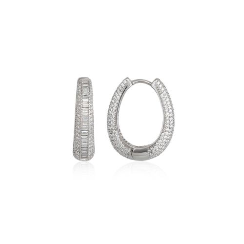 Womens Elliptical Oval Chunky Hoop Sterling Silver Zirconia Earring - - One Size - Spero London - Modalova
