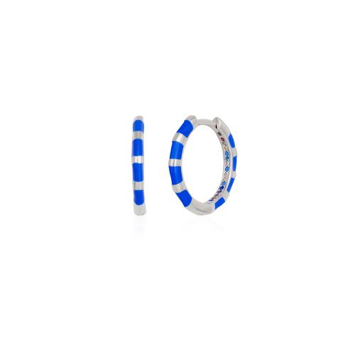 Womens Enamel Blue Fine Stripe Sterling Silver Hoop Earrings With Multi Color Zirconia Interior - - One Size - NastyGal UK (+IE) - Modalova