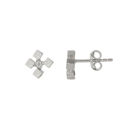 Womens Four Cube Blocks Natural Textured Sterling Silver Authentic Stud Earring - - One Size - Spero London - Modalova