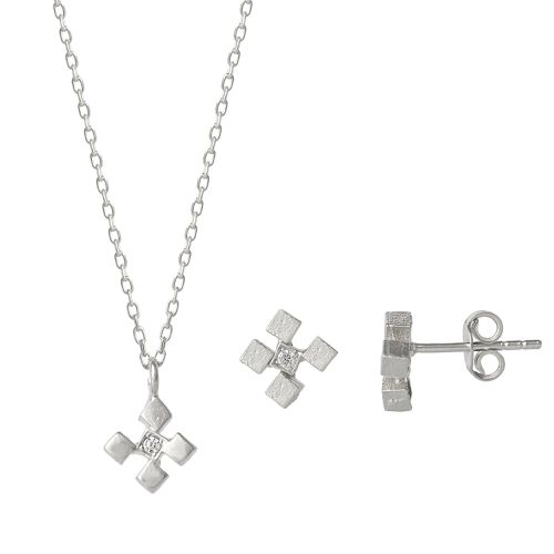 Womens Four Cube Blocks Natural Textured Sterling Silver Authentic Earring and Pendant Necklace Set - - One Size - NastyGal UK (+IE) - Modalova