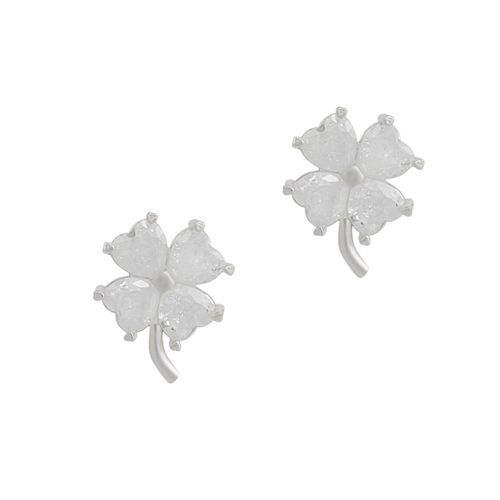 Womens Four Leaf Clover Sterling Silver Stud Earring - White - - One Size - NastyGal UK (+IE) - Modalova