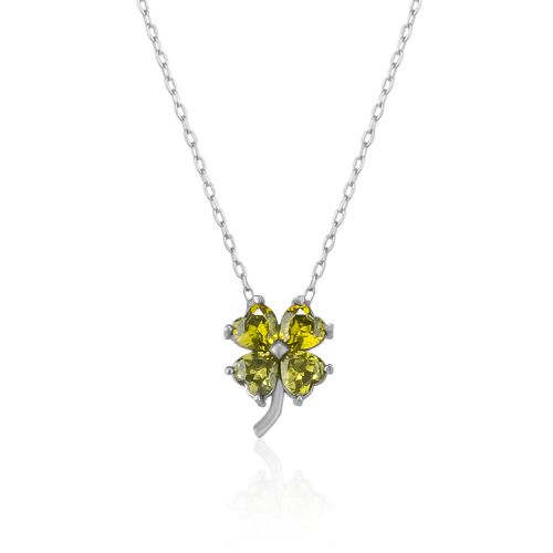Womens Four Leaf Clover Sterling Silver Necklace - Mystic Green - - 18 inches - Spero London - Modalova