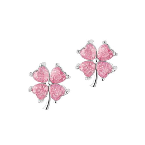 Womens Four Leaves Clover Sterling Silver Stud Earrings - Pink - - One Size - Spero London - Modalova