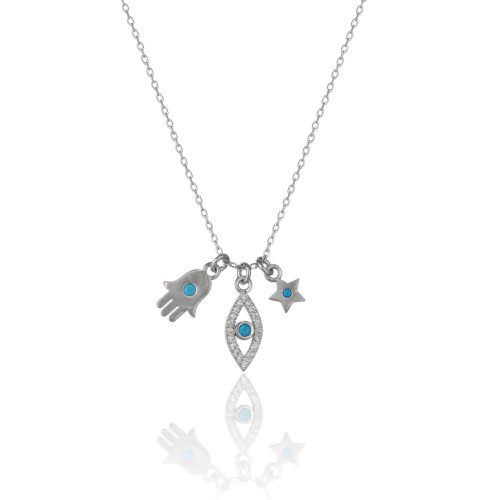 Womens Hamsa Evil Eye Star Turquoise Sterling Silver Necklace - - 18 inches - NastyGal UK (+IE) - Modalova