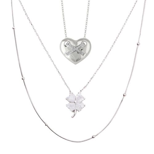 Womens Heart X Italian Beaded White Clover Sterling Silver Stacking Necklace Set - - One Size - Spero London - Modalova