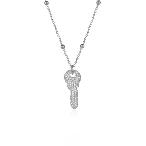 Womens Key Pendant Necklace With Beaded Chain Sterling Silver - - One Size - NastyGal UK (+IE) - Modalova