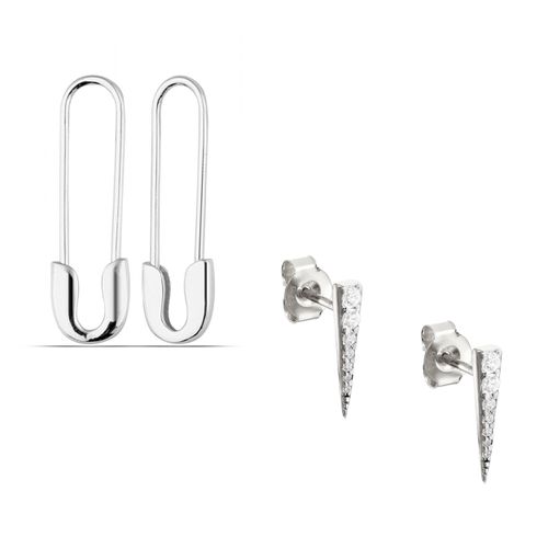 Womens Long Pave Dagger Stud and Safety Pin Earring Set - - One Size - NastyGal UK (+IE) - Modalova