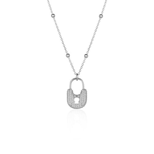 Womens Lock Pendant Necklace With Beaded Chain Sterling Silver - - One Size - NastyGal UK (+IE) - Modalova