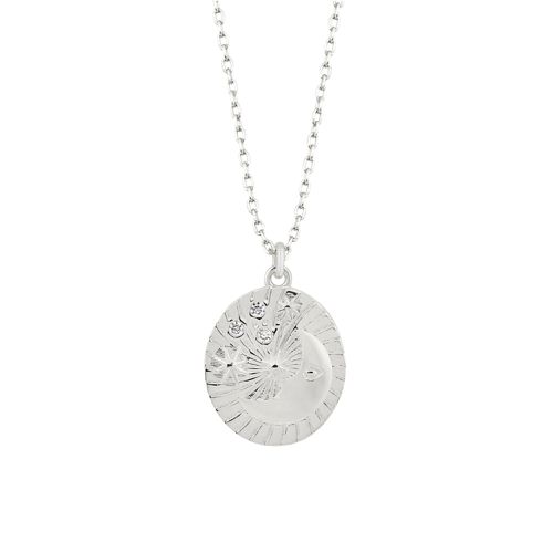 Womens Moon Embossed Silhouette Sterling Silver Medal Necklace - - One Size - Spero London - Modalova