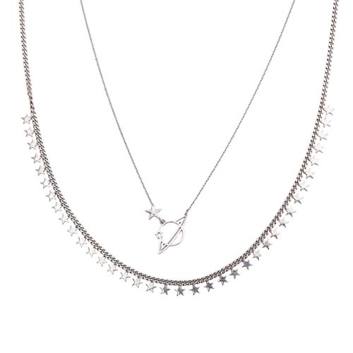 Womens Multiple Star Sterling Silver Station and Saturn Necklace Set - - One Size - Spero London - Modalova