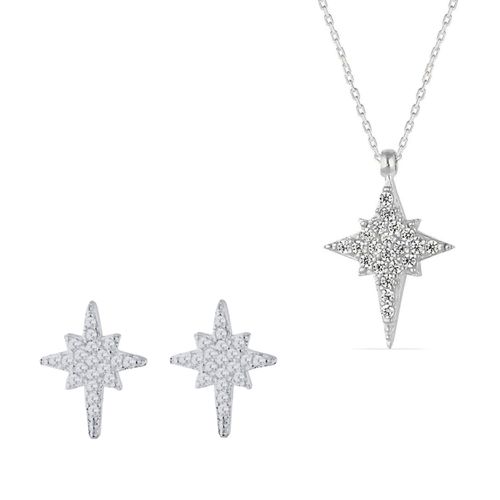 Womens Northern Star Polaris Sterling Silver Necklace and Stud Earring Set - - One Size - Spero London - Modalova