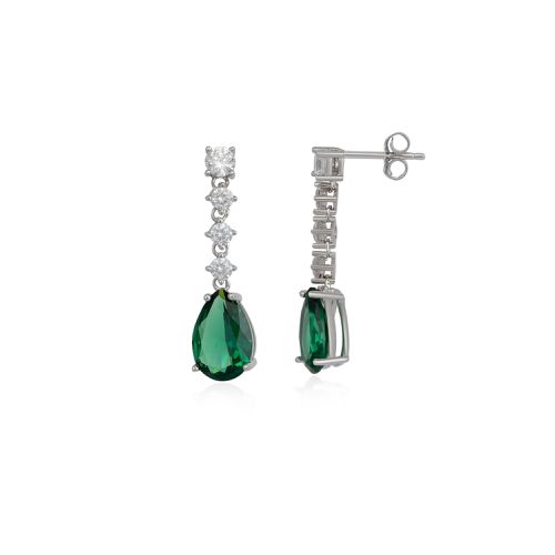 Womens Pear Shape Emerald Color Sterling Silver Drop Earrings - - One Size - Spero London - Modalova