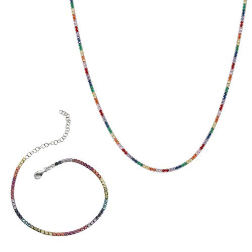 Womens Rainbow Tennis Necklace and Bracelet Set Sterling Silver - - One Size - Spero London - Modalova
