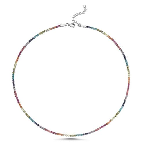 Womens Rainbow Colourful Sterling Silver Tennis Necklace - - 18 inches - Spero London - Modalova