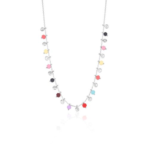 Womens Sterling Silver Colorfull Rainbow Hexagon Sterling Silver Necklace - - One Size - Spero London - Modalova