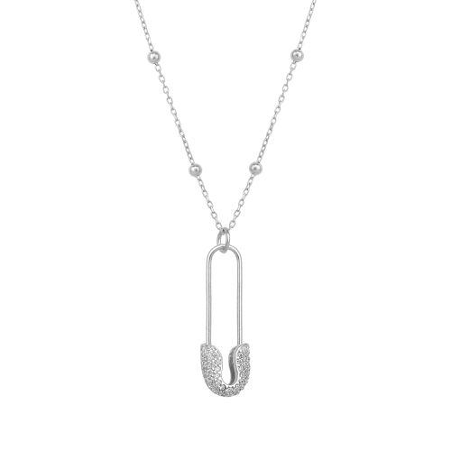 Womens Sterling Silver Jewelled Safety Pin Necklace With Beaded Chain - - One Size - Spero London - Modalova