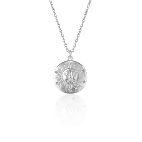 Womens Sun Silhouette Face Embossed Sterling Silver Medal Necklace - - One Size - Spero London - Modalova