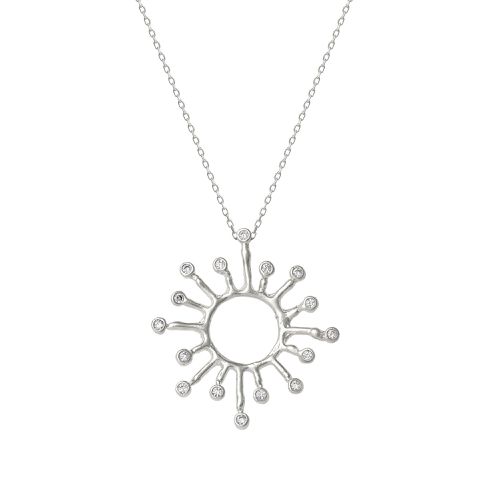 Womens Sun Sunburst Large Textured Molten Sterling Silver Pendant Necklace - - One Size - Spero London - Modalova